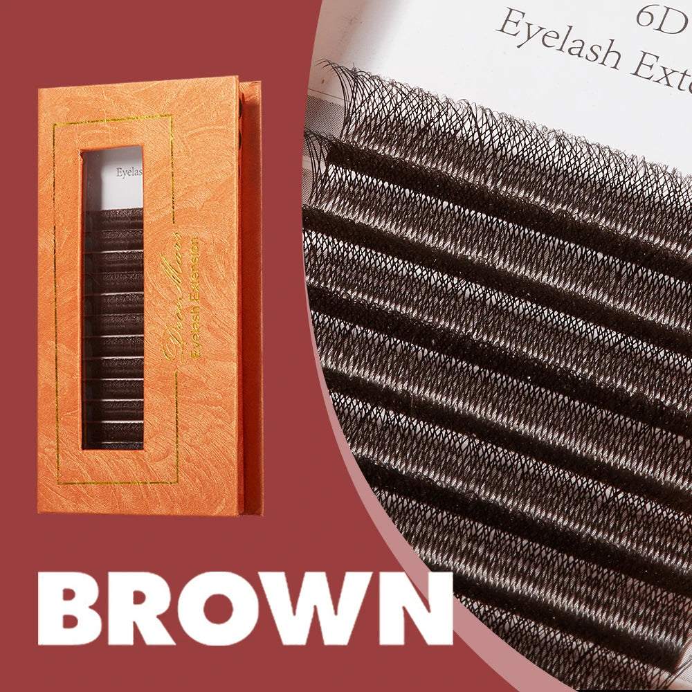 Brown Color 6D W-Shaped Eyelash Extensions – Natural Volume Look
